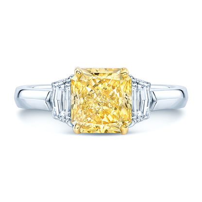 Prong Set Gia Certified Fancy Intense Yellow Diamond Engagement Ring In Platinum
