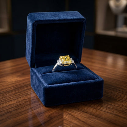 Prong Set Gia Certified Fancy Intense Yellow Diamond Engagement Ring In Platinum — gift presentation
