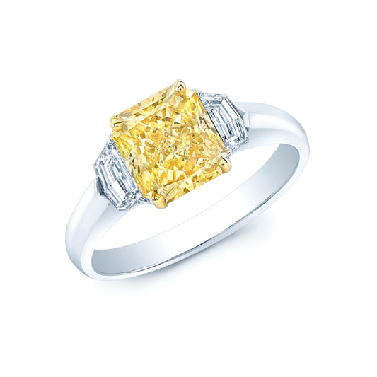 Prong Set Gia Certified Fancy Intense Yellow Diamond Engagement Ring In Platinum