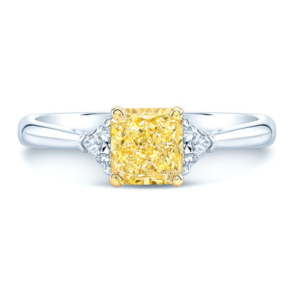 Prong Set Gia Certified Fancy Intense Yellow Diamond Engagement Ring In Platinum