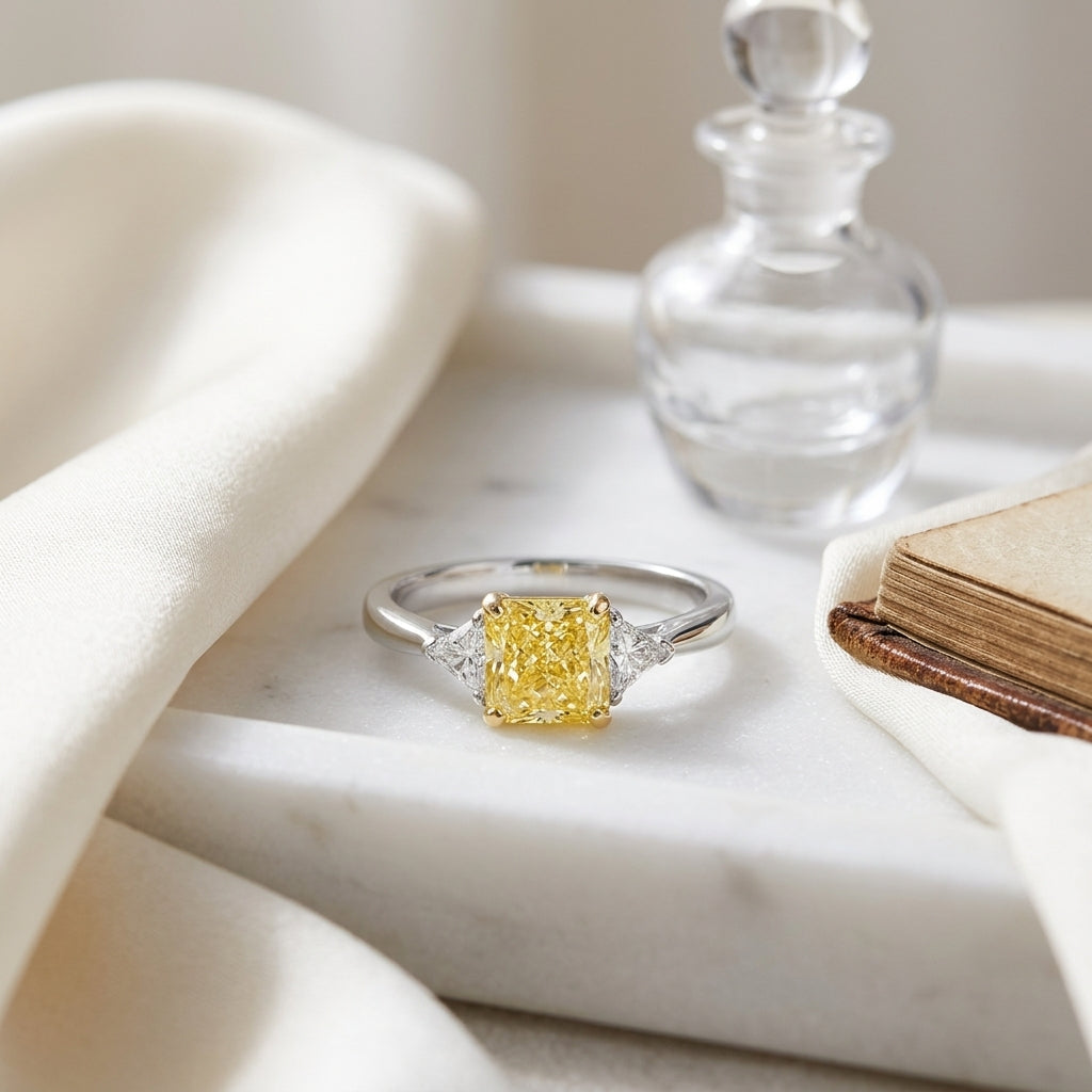 Prong Set Gia Certified Fancy Intense Yellow Diamond Engagement Ring In Platinum — atelier still life