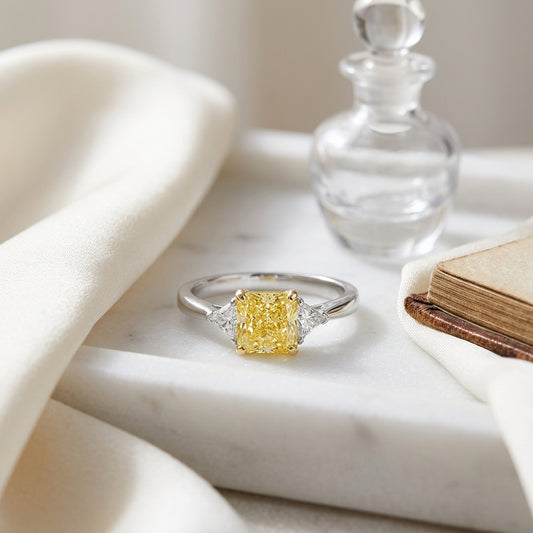 Prong Set Gia Certified Fancy Intense Yellow Diamond Engagement Ring In Platinum — atelier still life