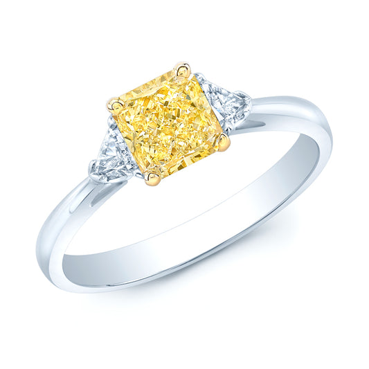 Prong Set Gia Certified Fancy Intense Yellow Diamond Engagement Ring In Platinum