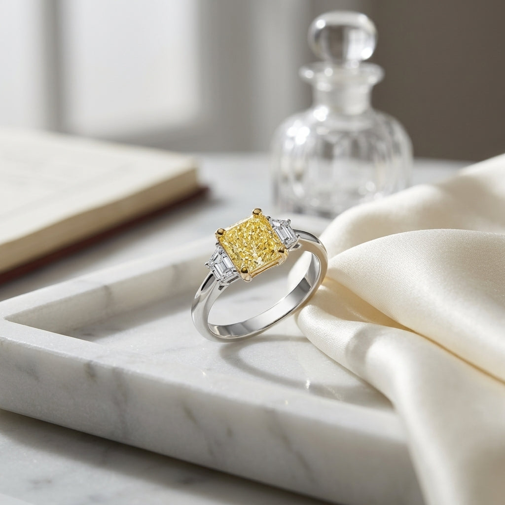 Prong Set Gia Certified Fancy Light Yellow Diamond Engagement Ring In Platinum — atelier still life