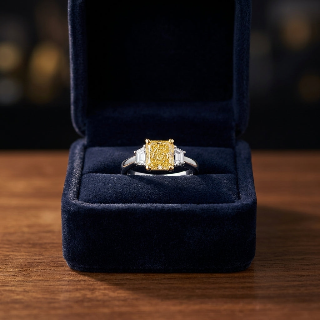 Prong Set Gia Certified Fancy Light Yellow Diamond Engagement Ring In Platinum — gift presentation