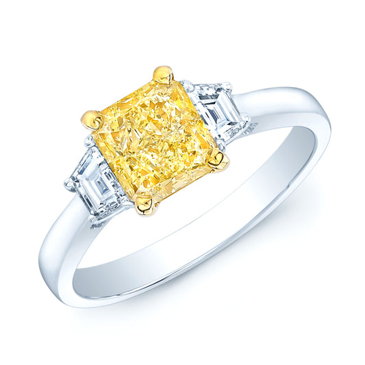 Prong Set Gia Certified Fancy Light Yellow Diamond Engagement Ring In Platinum