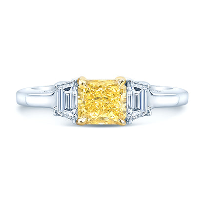 Prong Set Gia Certified Fancy Intense Yellow Diamond Engagement Ring In Platinum