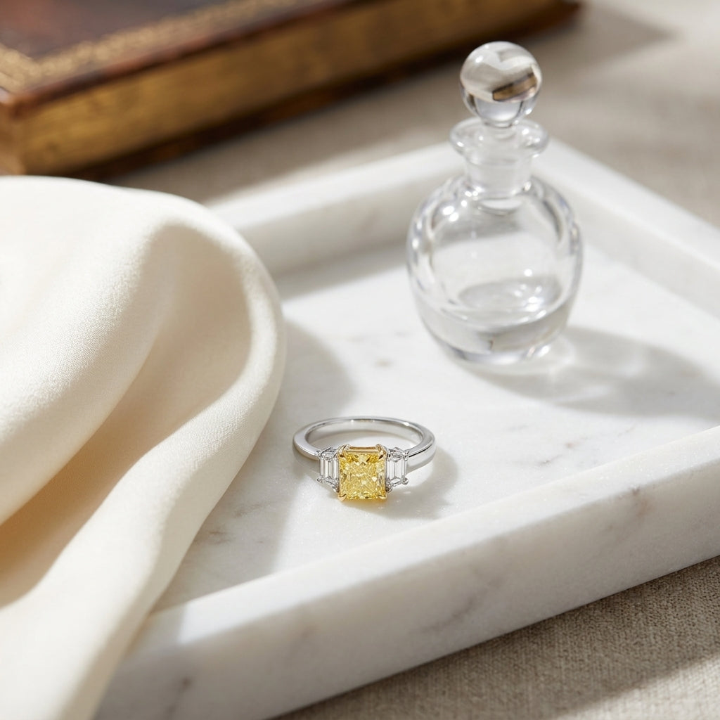 Prong Set Gia Certified Fancy Intense Yellow Diamond Engagement Ring In Platinum — atelier still life