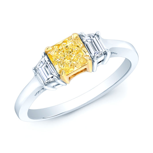 Prong Set Gia Certified Fancy Intense Yellow Diamond Engagement Ring In Platinum