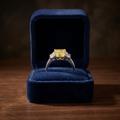 Prong Set Gia Certified Fancy Yellow Diamond Engagement Ring In Platinum — gift presentation