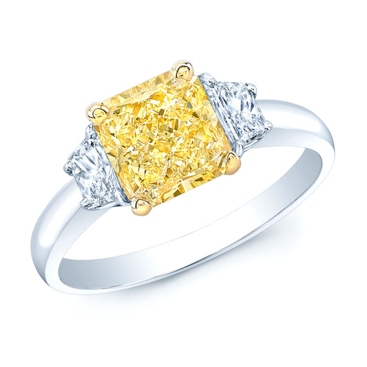 Prong Set Gia Certified Fancy Yellow Diamond Engagement Ring In Platinum