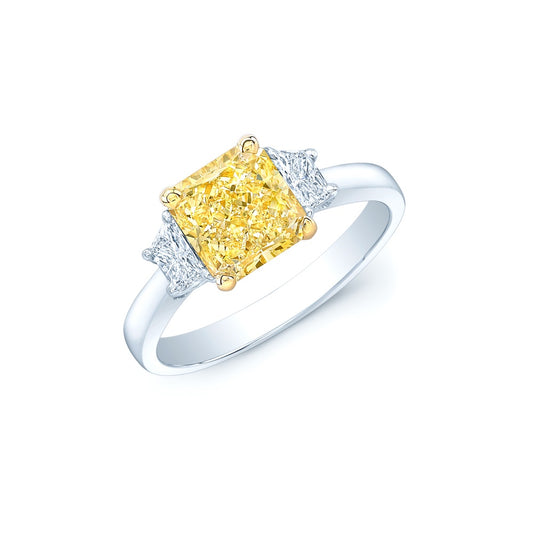 Prong Set Gia Certified Fancy Light Yellow Diamond Engagement Ring In Platinum