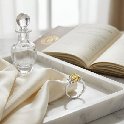 Prong Set Gia Certified Fancy Yellow Diamond Engagement Ring In Platinum — atelier still life