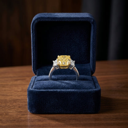 Prong Set Gia Certified Fancy Yellow Diamond Engagement Ring In Platinum — gift presentation