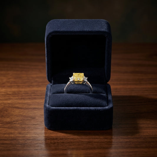 Prong Set Gia Certified Fancy Intense Yellow Diamond Engagement Ring In Platinum — gift presentation
