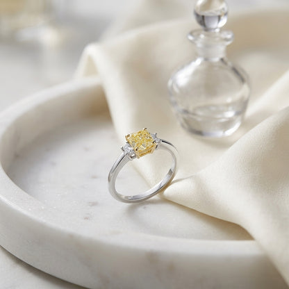 Prong Set Gia Certified Fancy Yellow Diamond Engagement Ring In Platinum — atelier still life