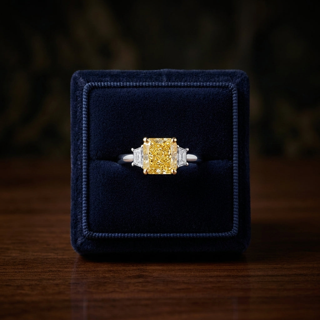 Prong Set Gia Certified Fancy Yellow Diamond Engagement Ring In Platinum — gift presentation