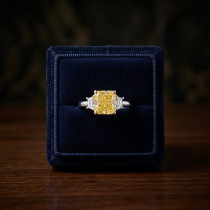 Prong Set Gia Certified Fancy Yellow Diamond Engagement Ring In Platinum — gift presentation