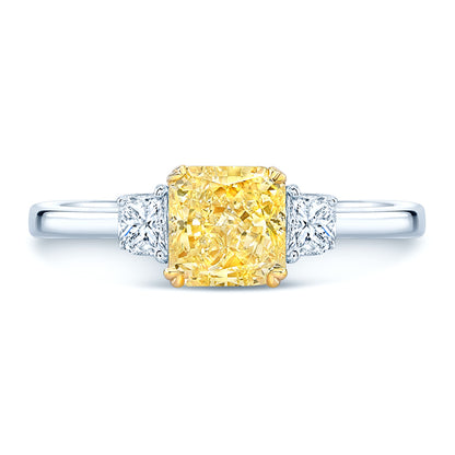 Prong Set Gia Certified Fancy Yellow Diamond Engagement Ring In Platinum