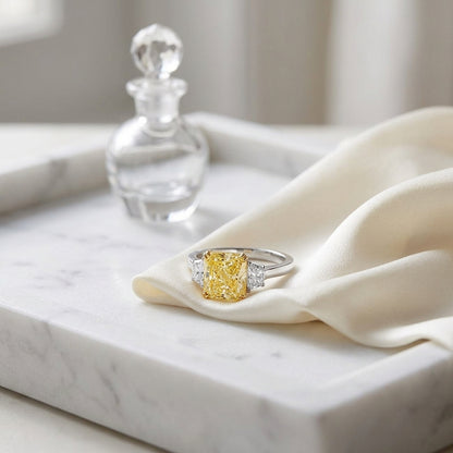 Prong Set Gia Certified Fancy Yellow Diamond Engagement Ring In Platinum — atelier still life