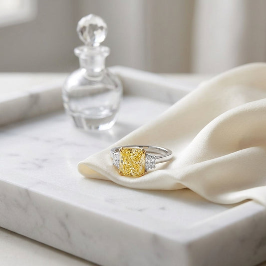Prong Set Gia Certified Fancy Yellow Diamond Engagement Ring In Platinum — atelier still life