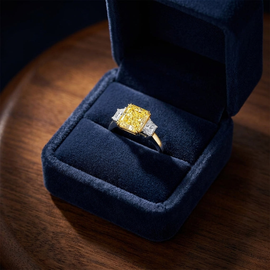 Prong Set Gia Certified Fancy Yellow Diamond Engagement Ring In Platinum — gift presentation