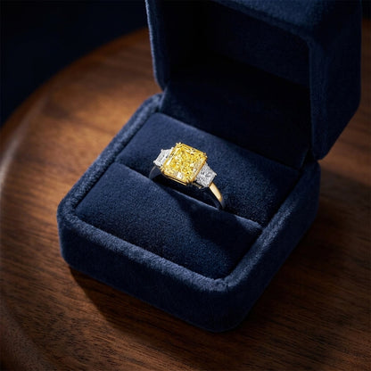 Prong Set Gia Certified Fancy Yellow Diamond Engagement Ring In Platinum — gift presentation