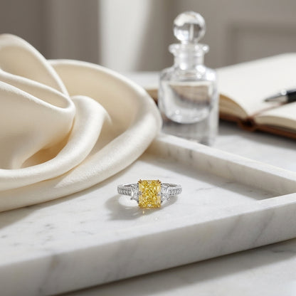 Prong Set Gia Certified Fancy Yellow Diamond Engagement Ring In Platinum — atelier still life