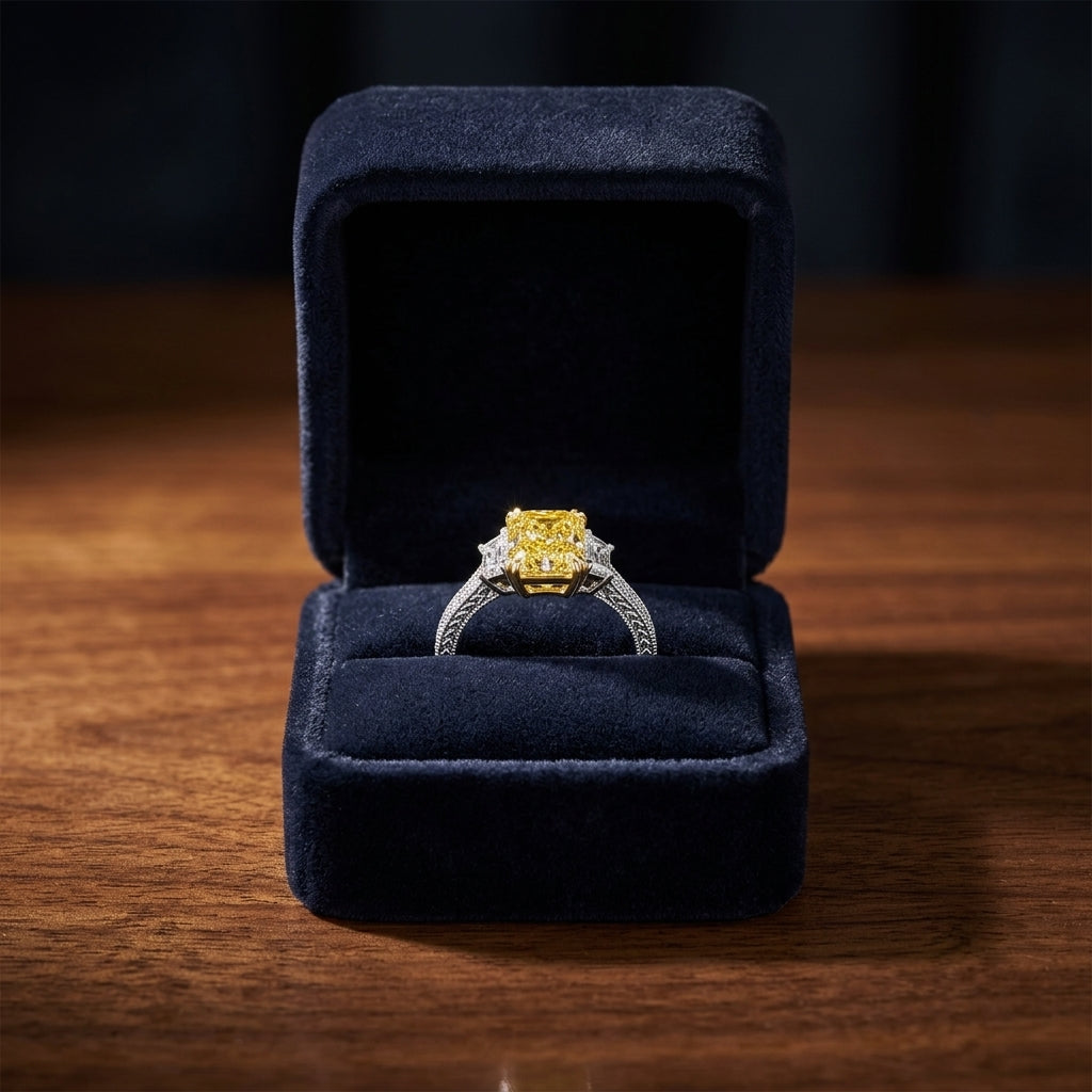 Prong Set Gia Certified Fancy Yellow Diamond Engagement Ring In Platinum — gift presentation