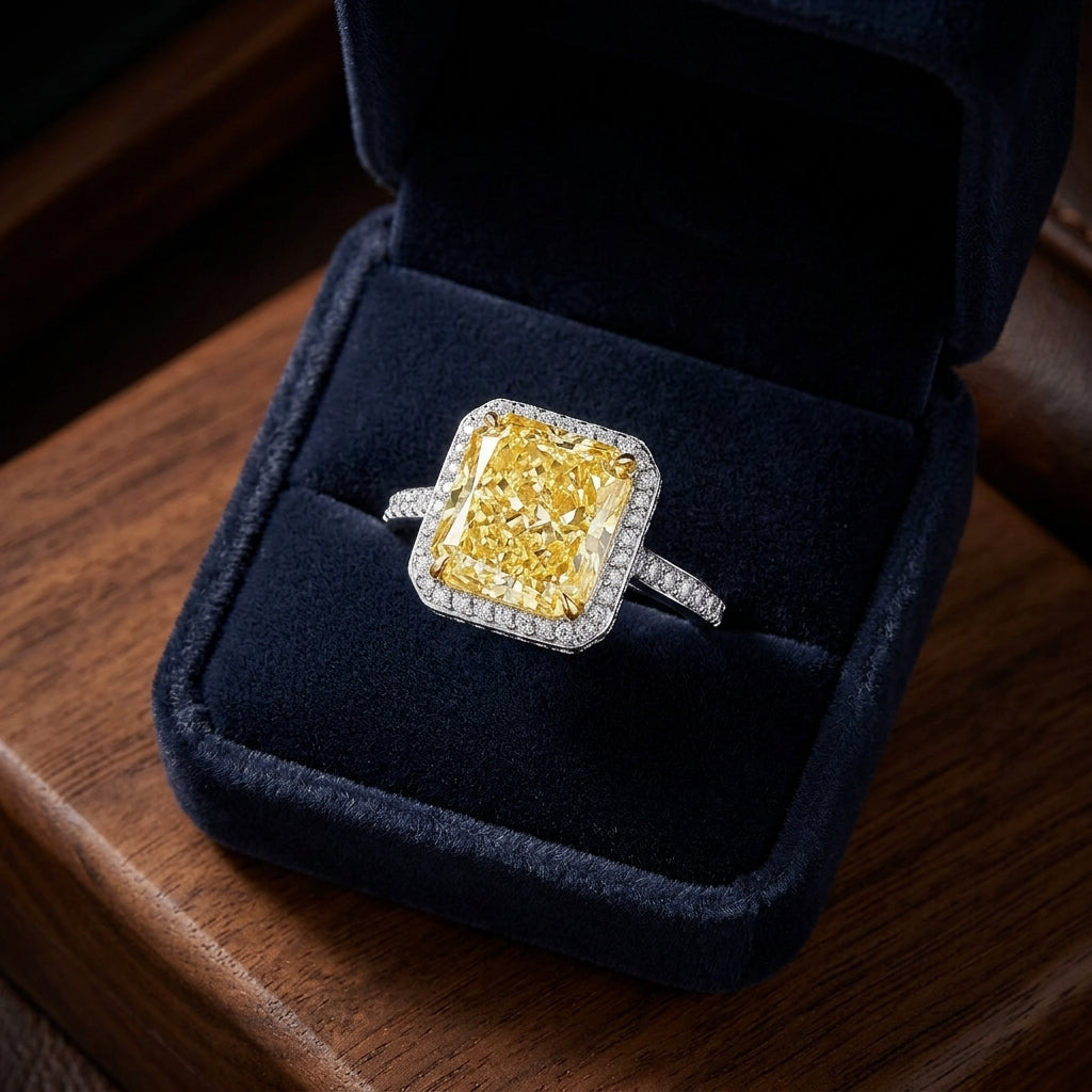 Prong Set Gia Certified Fancy Light Yellow Diamond Engagement Ring In Platinum — gift presentation