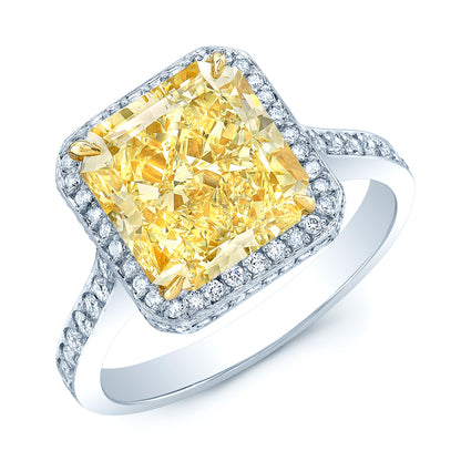 Prong Set Gia Certified Fancy Light Yellow Diamond Engagement Ring In Platinum