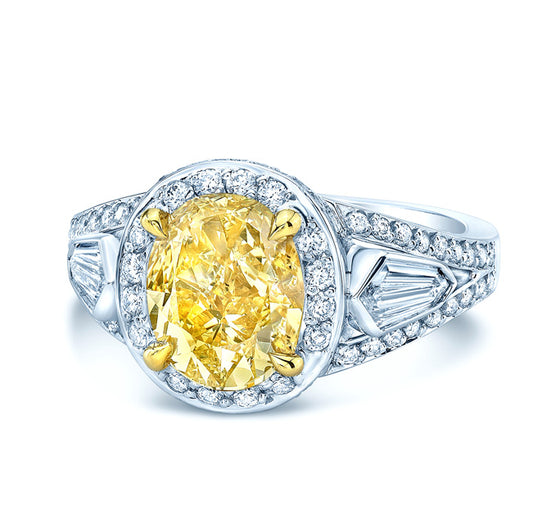 Prong Set Gia Certified Fancy Yellow Diamond Engagement Ring In Platinum