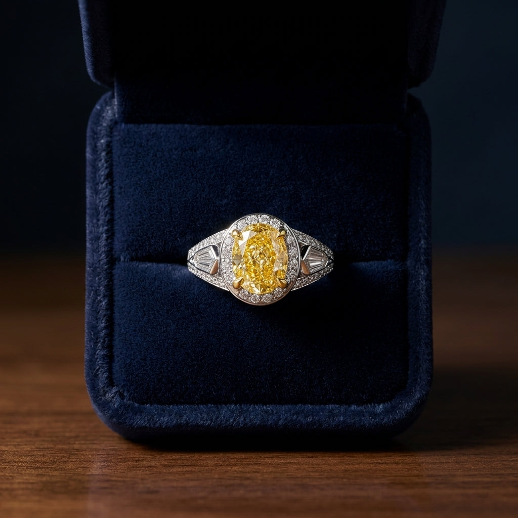 Prong Set Gia Certified Fancy Yellow Diamond Engagement Ring In Platinum — gift presentation