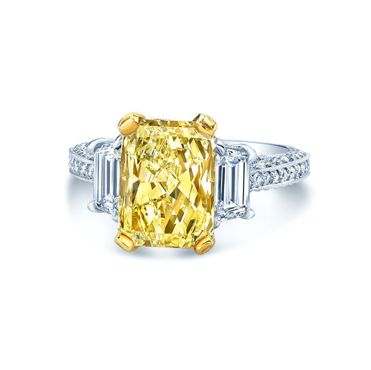 Prong Set Fancy Light Yellow Diamond Engagement Ring In Platinum