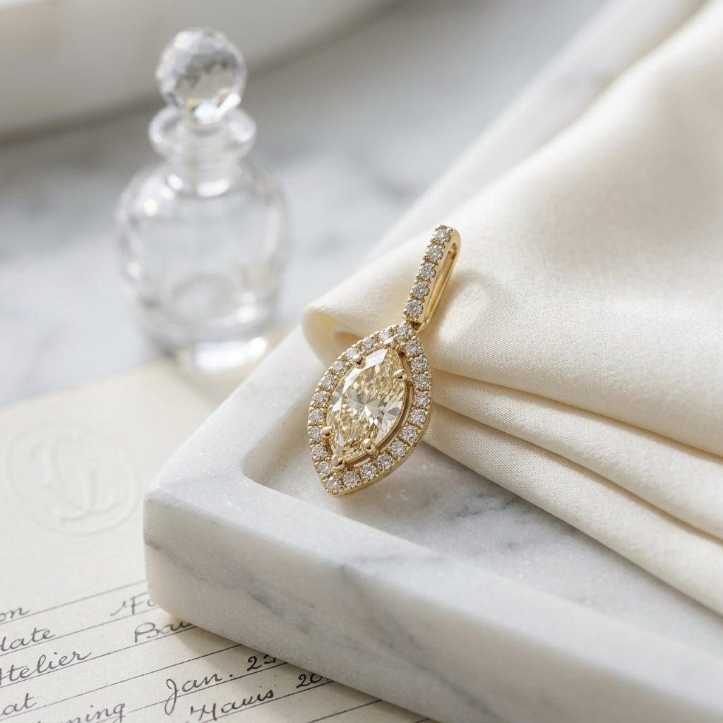 Marquise Cluster Pendant In 14k White Gold — atelier still life
