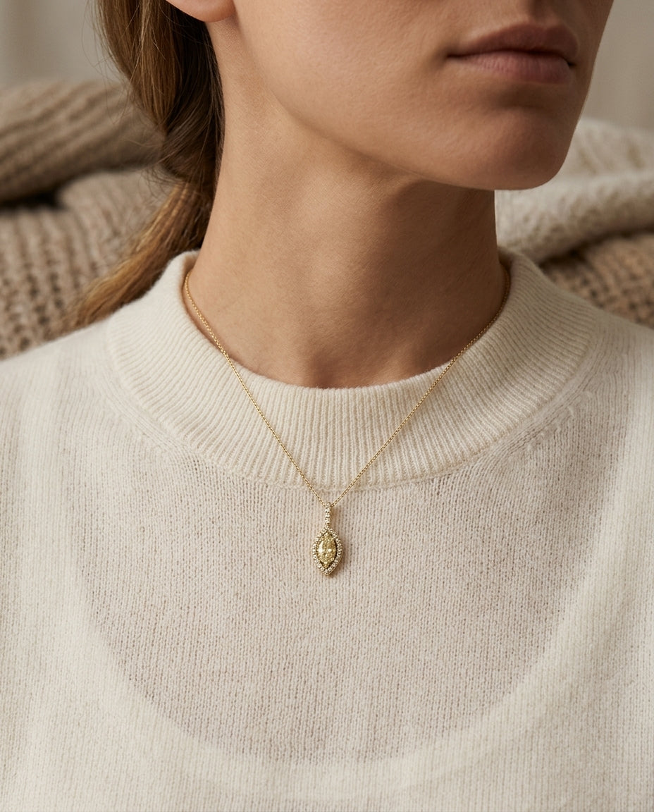Marquise Cluster Pendant In 14k White Gold — editorial close-up