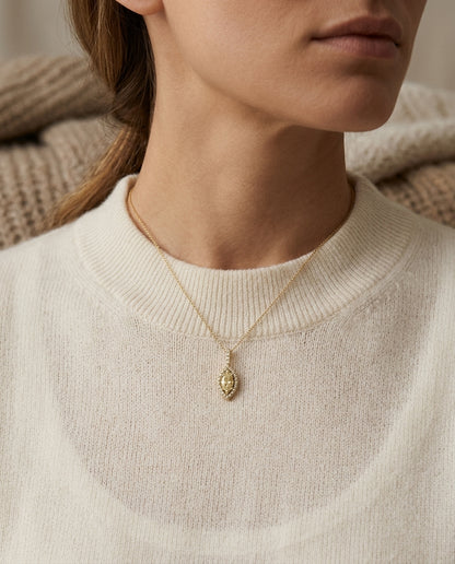 Marquise Cluster Pendant In 14k White Gold — editorial close-up