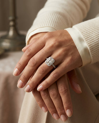 Diamond Emerald Cut Engagement Ring In Platinum (1.0 Ctw) — editorial close-up