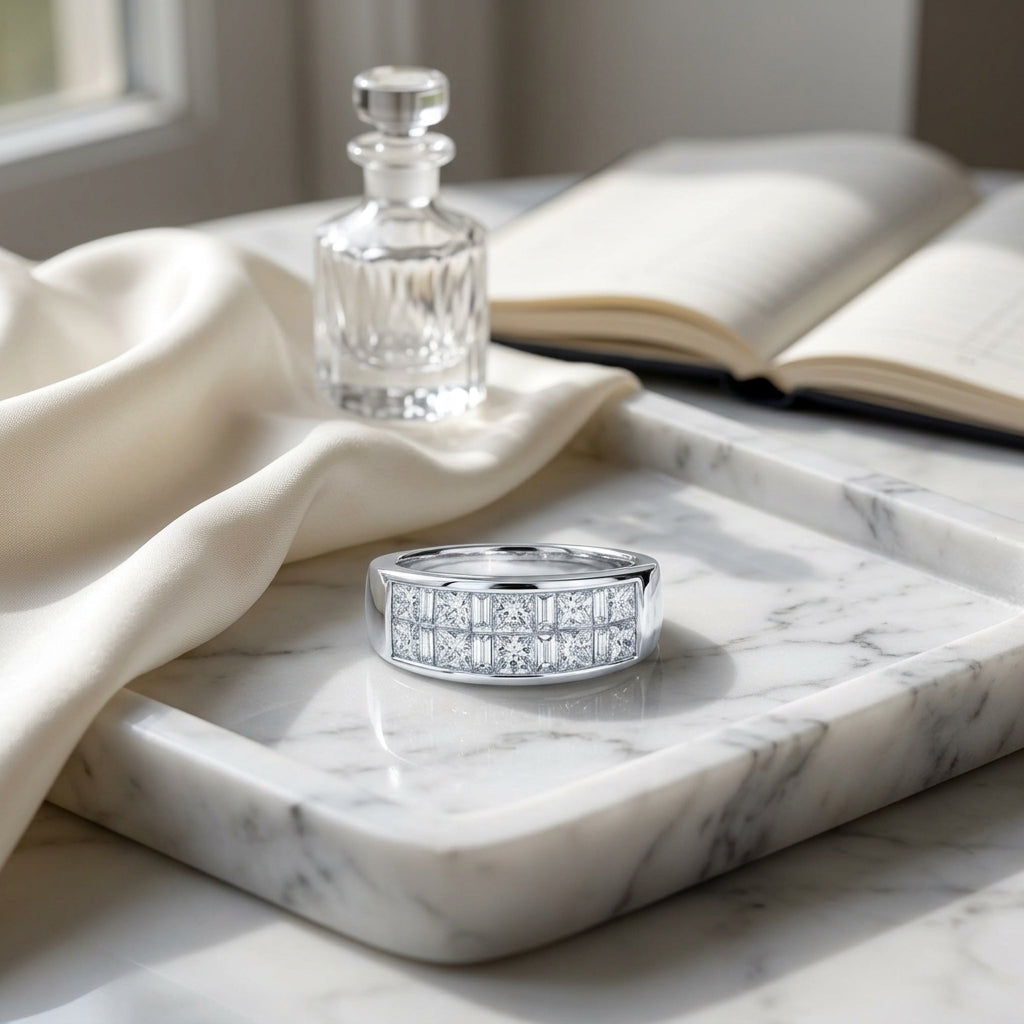 Diamond Invisible Princess & Baguette Ring in Platinum - editorial hero