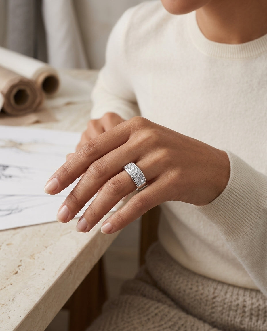 Diamond Invisible Princess & Baguette Ring in Platinum - lifestyle