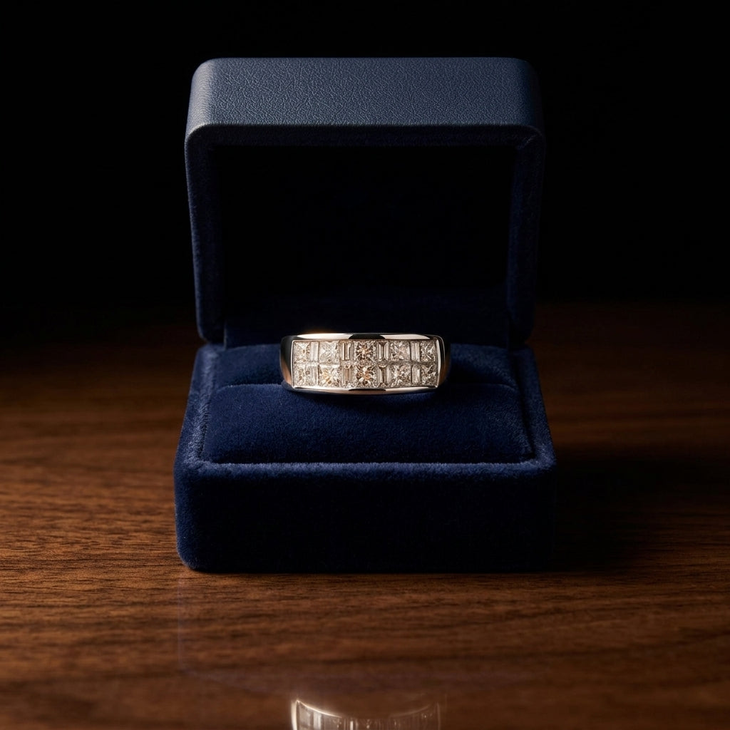 Diamond Invisible Princess & Baguette Ring in Platinum - presentation