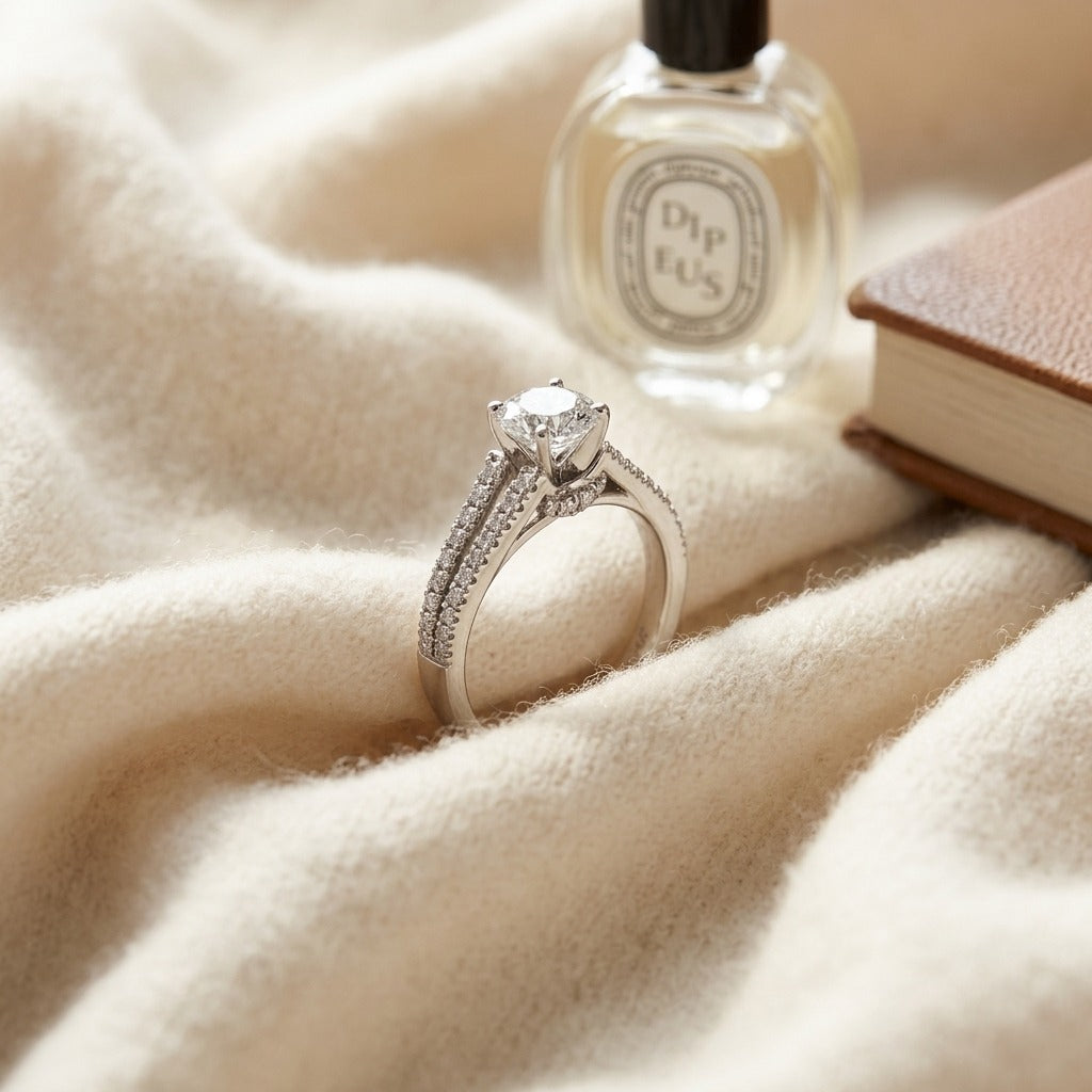 Engagement Semi-mount Ring In Platinum (3/8 Ct. Tw.) — textile flat lay