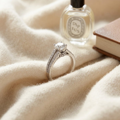 Engagement Semi-mount Ring In Platinum (3/8 Ct. Tw.) — textile flat lay