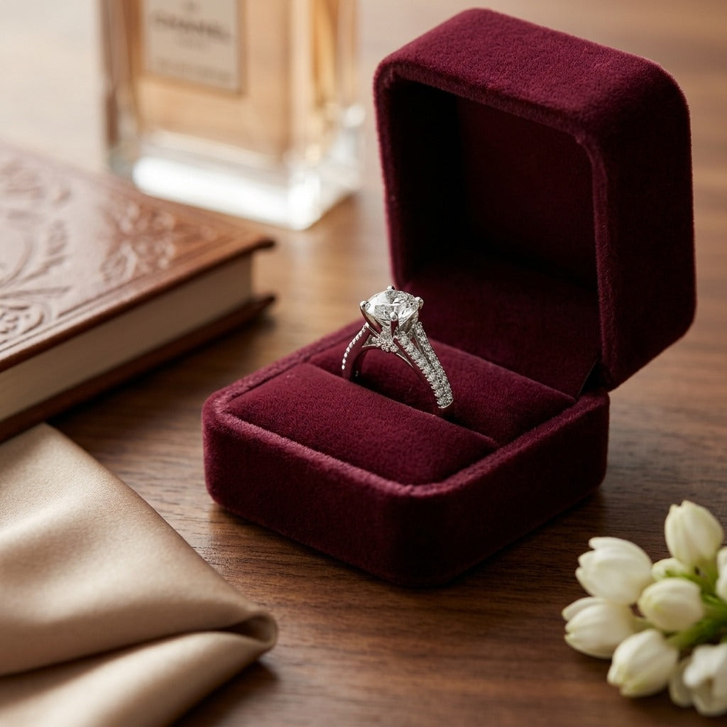 Engagement Semi-mount Ring In Platinum (3/8 Ct. Tw.) — velvet box