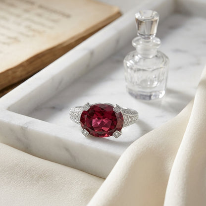 Pink Tourmaline Oval And Diamond Pave Ring In Platinum (1 1/8 Ct. Tw.) — atelier still life