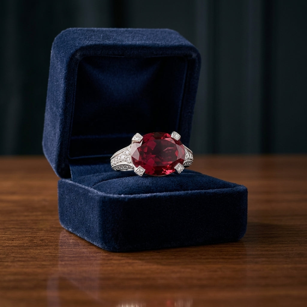 Pink Tourmaline Oval And Diamond Pave Ring In Platinum (1 1/8 Ct. Tw.) — gift presentation