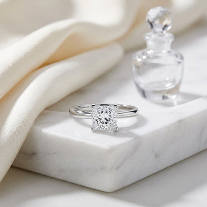 Cubic Zirconia Princess Cut Solitaire In Platinum — atelier still life