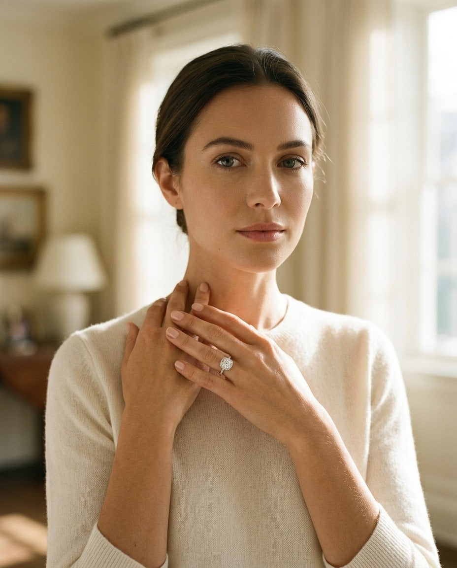Diamond Cushion Halo Ring in Pt950 — portrait full