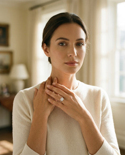 Diamond Cushion Halo Ring in Pt950 — portrait full