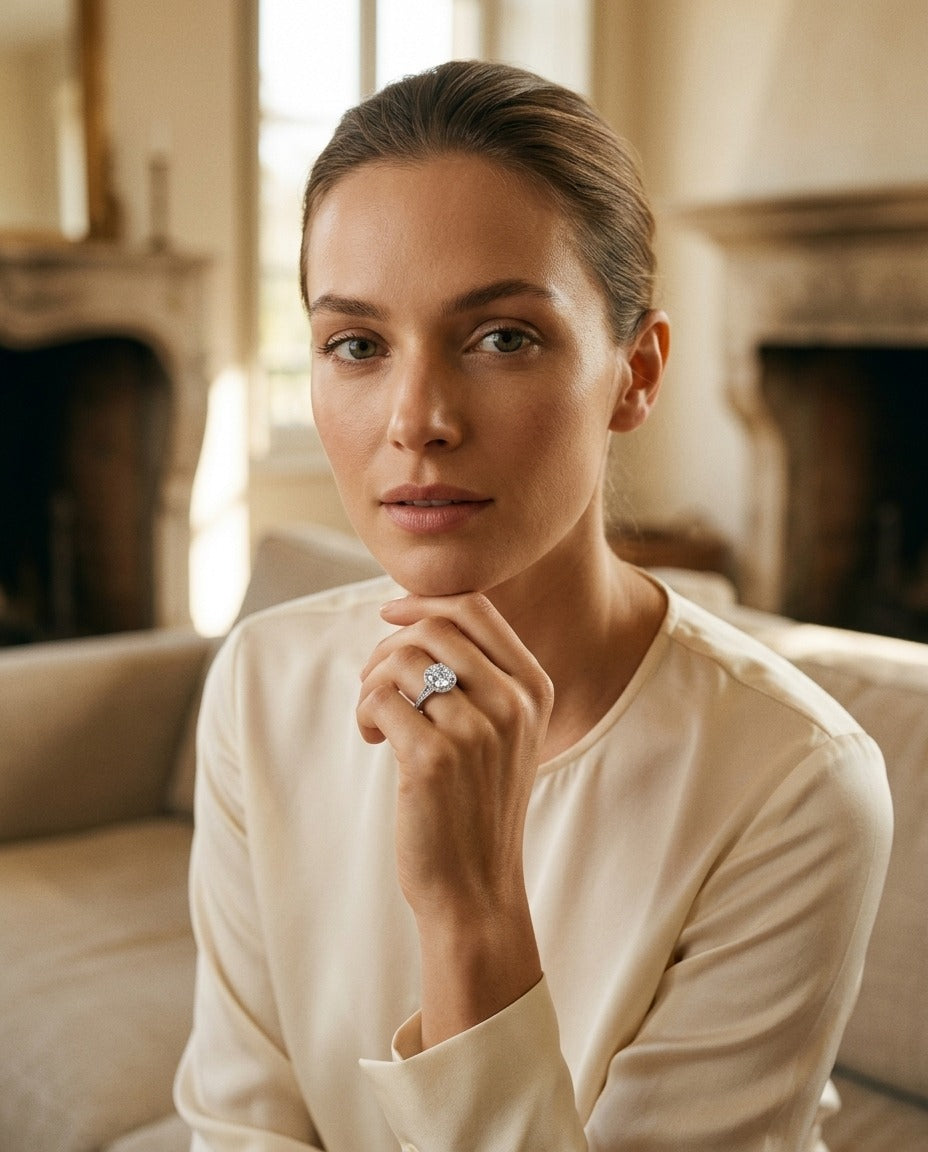 Diamond Engagement Semi Mount Ring 3/4 Ctw 4 Prong Head with Cz Center in Platinum (1/3 Ct.tw.) — portrait full